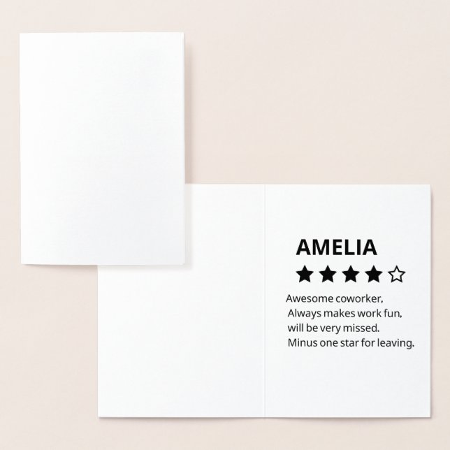 Personalized Farewell Gift – Funny 4-Star Coworker Foil Card (Display)
