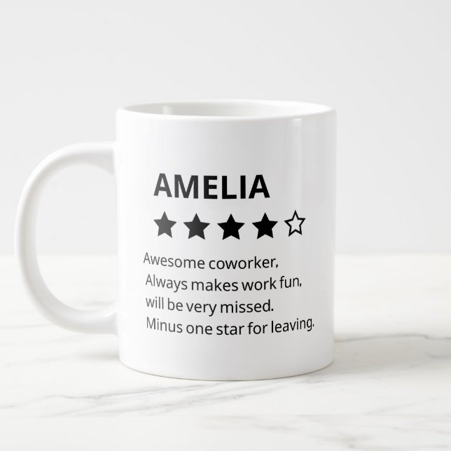 Personalized Farewell Gift – Funny 4-Star Coworker Large Coffee Mug (Left)