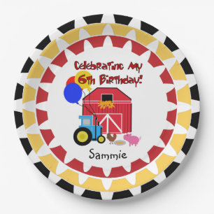 Personalized Farm 6th Birthday Paper Plates