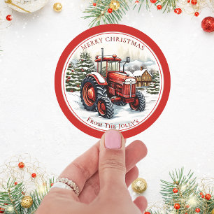 Personalized Farm Tractor Christmas Classic Round Sticker