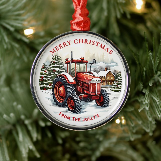  Personalized Farm Tractor Christmas Metal Ornament (Tree)