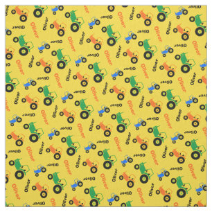 Personalized farm tractor name colourful fabric