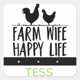 Personalized Farm Wife Happy Life Design Square Sticker