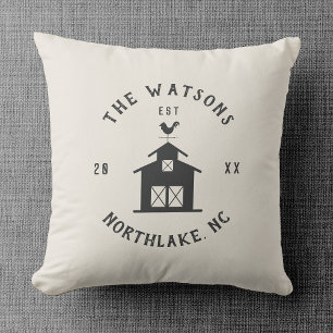 Personalized Farmhouse Barn Family Name Throw Pillow