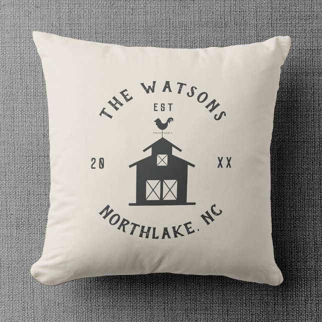 Personalized Farmhouse Barn Family Name Throw Pillow (Creator Uploaded)