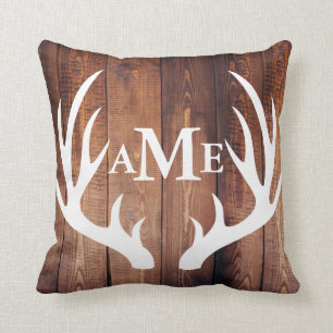 Personalized - Farmhouse Barn Wood Deer Antlers Throw Pillow