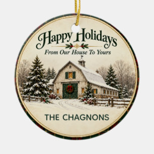 Personalized Farmhouse Christmas Barn Ceramic Orna Ornament
