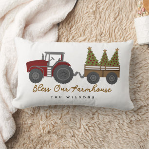 Personalized Farmhouse Christmas Tractor Lumbar Pillow