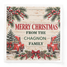 Personalized Farmhouse Christmas Truck Napkin