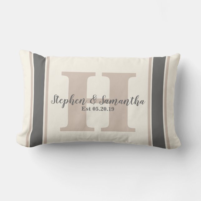 Personalized Farmhouse Grain Sack Wedding Date Lumbar Pillow (Front)