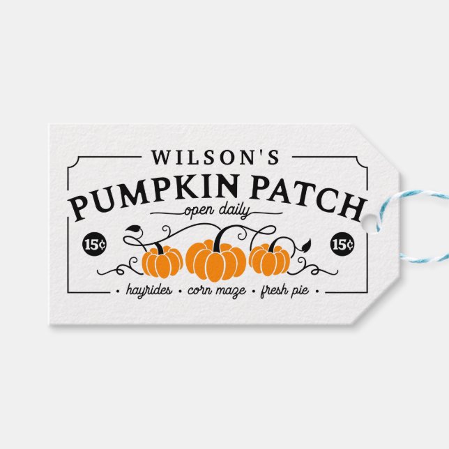 Personalized Farmhouse Pumpkin Patch  Gift Tags (Front (Horizontal))