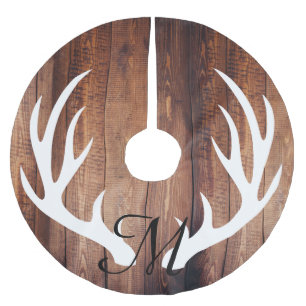 Personalized - Farmhouse Wood Planks Deer Antlers Brushed Polyester Tree Skirt