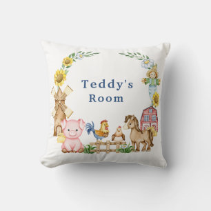 Personalized farmyard animals nursery throw pillow