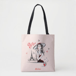 Personalized Fashion Girl Paris Sketch Tote Bag