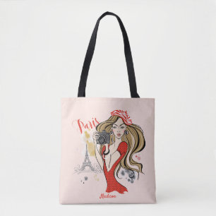 Personalized Fashion Girl Paris Sketch Tote Bag