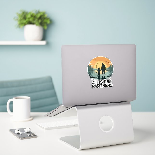 Personalized Father and Son Fishing Gift (Laptop On Desk)