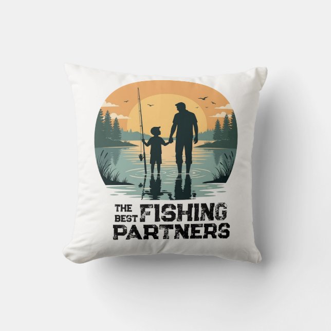 Personalized Father and Son Fishing Gift Throw Pillow (Front)