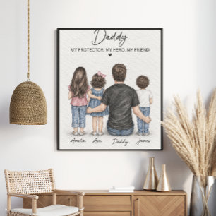 Personalized Father & Children Pencil Art Poster