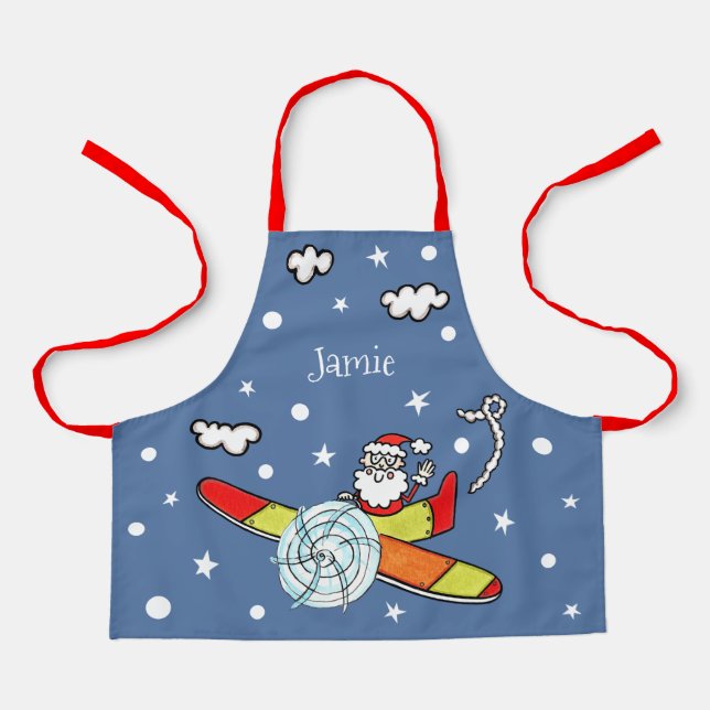 Personalized Father Christmas Santa Claus Airplane Apron (Front)