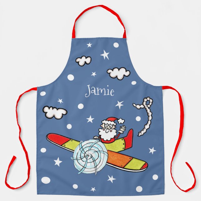 Personalized Father Christmas Santa Claus Airplane Apron (Front)