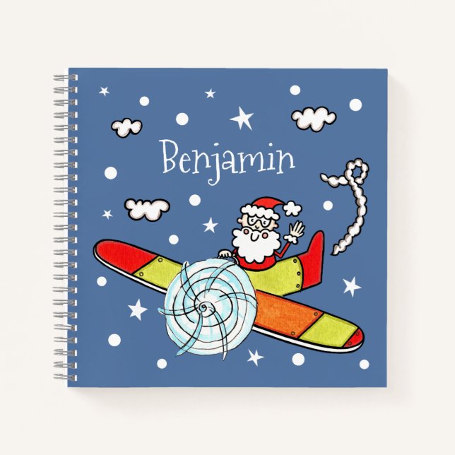 Personalized Father Christmas Santa Claus Airplane Notebook (Front)