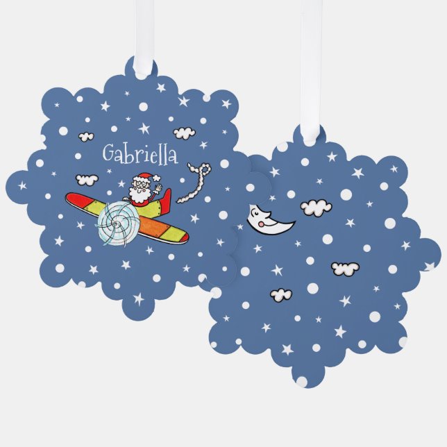 Personalized Father Christmas Santa Claus Airplane Ornament Card (Front/Back)