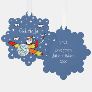 Personalized Father Christmas Santa Claus Airplane Ornament Card