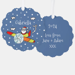Personalized Father Christmas Santa Claus Airplane Ornament Card