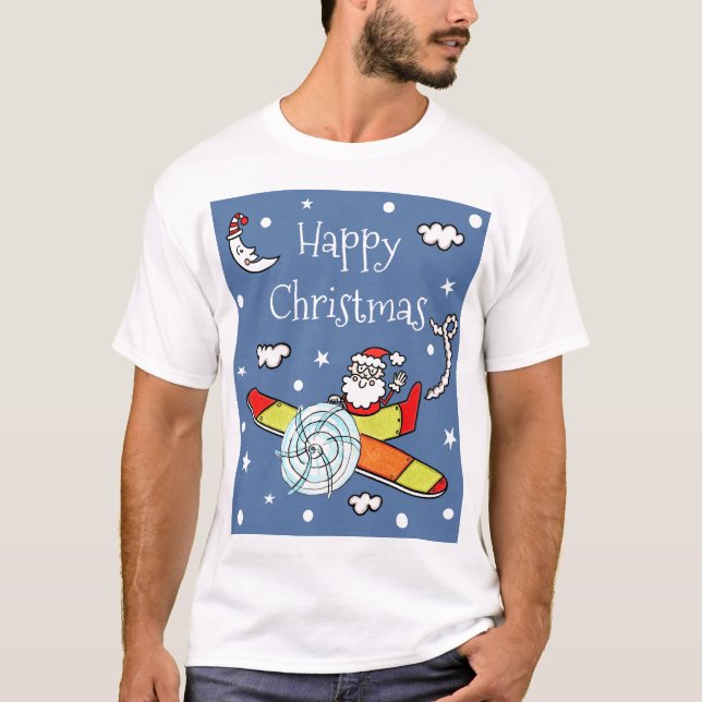 Personalized Father Christmas Santa Claus Airplane T-Shirt (Front)