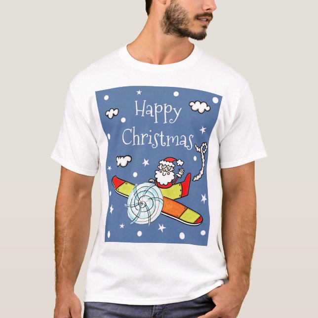 Personalized Father Christmas Santa Claus Airplane T-Shirt (Front)