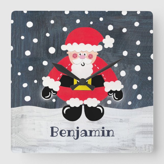 Personalized Father Christmas Santa Claus Square Wall Clock (Front)