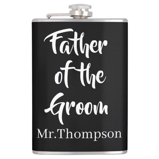 Personalized Father of the Groom Black Hip Flask (Front)