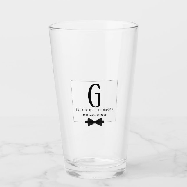 Personalized Father of The Groom Monogram Bow Tie Glass (Front)