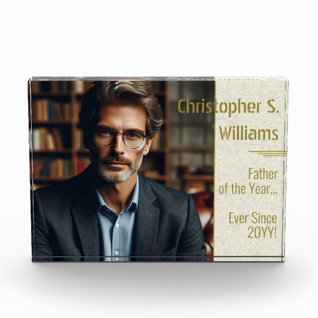 Personalized Father of the Year Ever Since Gold Photo Block (Front)