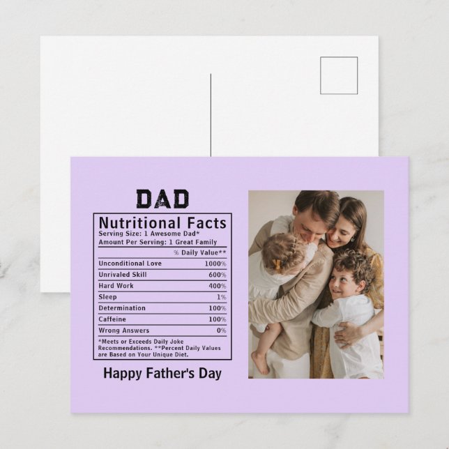 Personalized Father’s Day Dad Nutritional Facts  Postcard (Front/Back)