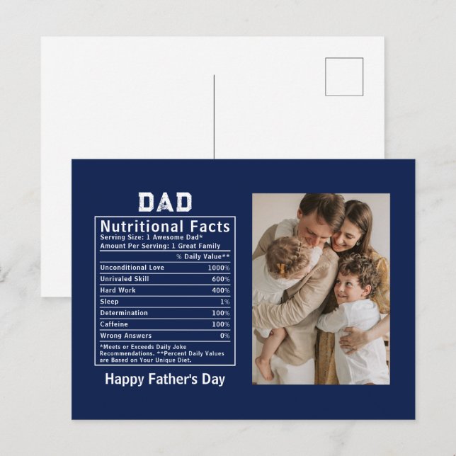 Personalized Father’s Day Dad Nutritional Facts  Postcard (Front/Back)