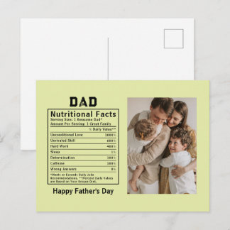 Personalized Father’s Day Dad Nutritional Facts Postcard