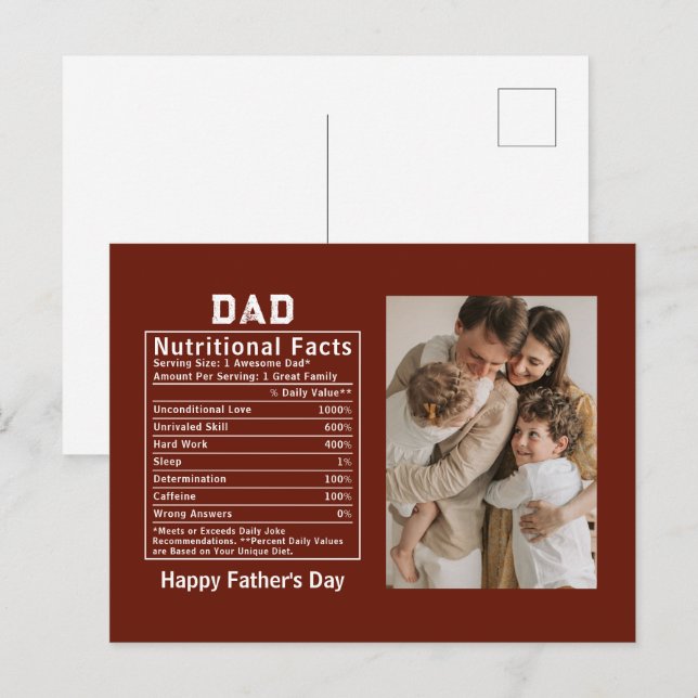 Personalized Father’s Day Dad Nutritional Facts  Postcard (Front/Back)