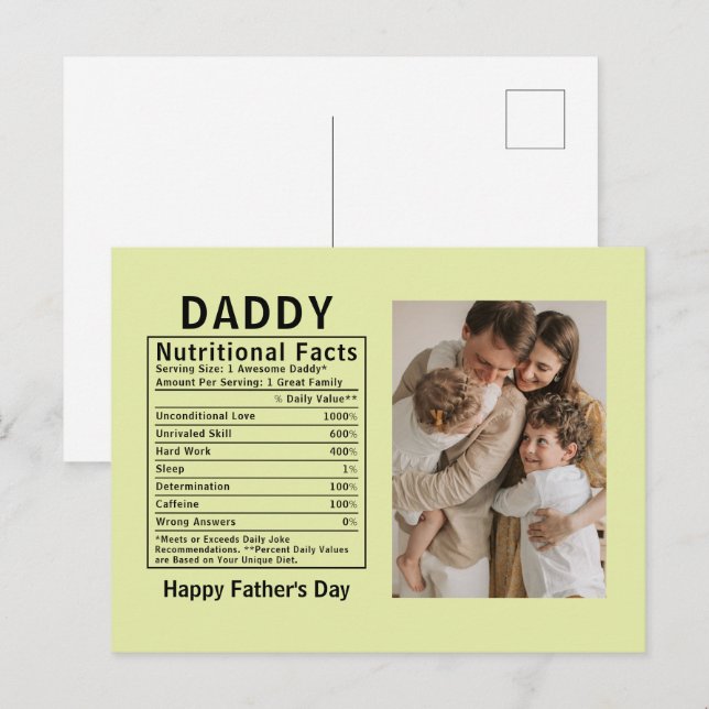 Personalized Father’s Day Daddy Nutritional Facts  Postcard (Front/Back)
