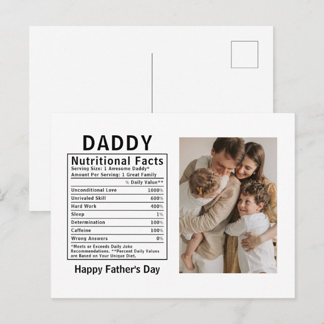 Personalized Father’s Day Daddy Nutritional Facts  Postcard (Front/Back)