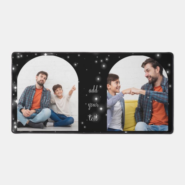 Personalized Father's Day 2 Photo Collage Starry Desk Mat (Front)