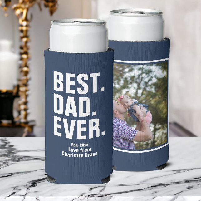 Personalized Fathers Day Photo Gift Best Dad Ever Seltzer Can Cooler (Creator Uploaded)