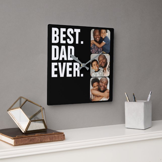 Personalized Fathers Day Photo Gift Best Dad Ever Square Wall Clock (Office)