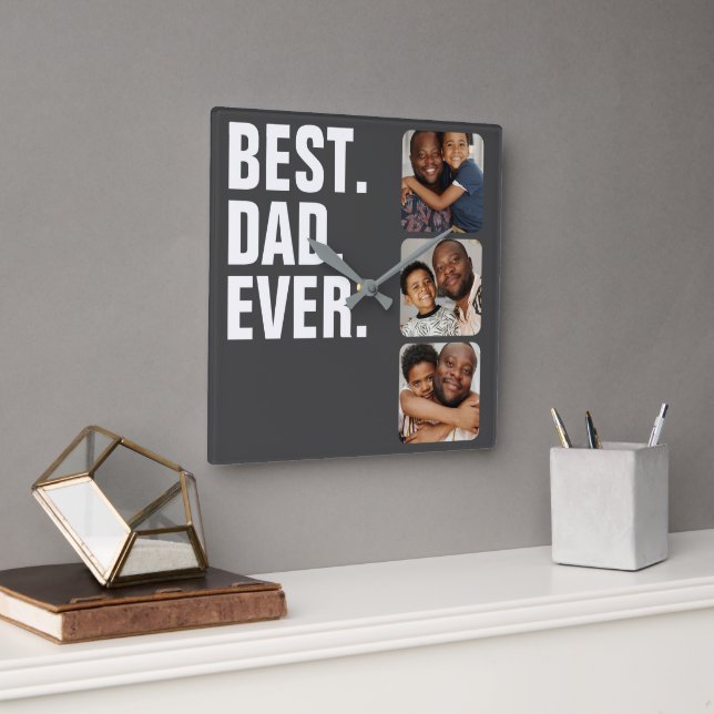 Personalized Fathers Day Photo Gift Best Dad Ever Square Wall Clock (Office)