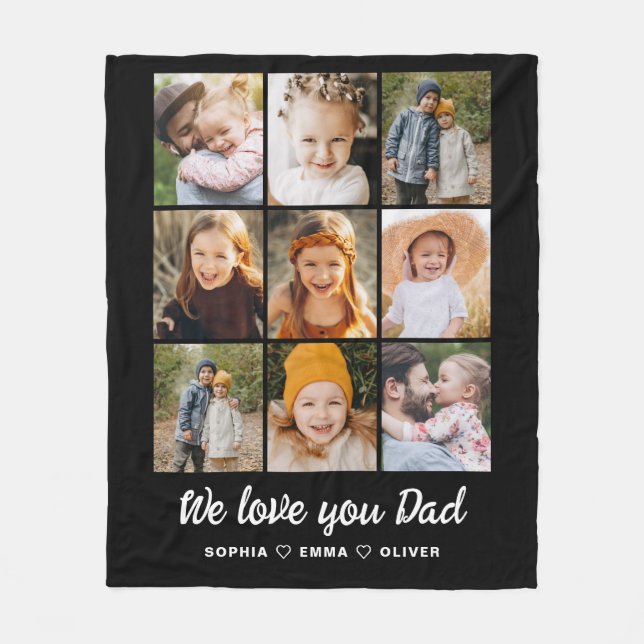 Personalized Fathers Day Photo Instagram Collage Fleece Blanket (Front)