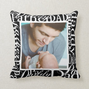 Personalized Father's Day Word Collage Black Throw Pillow