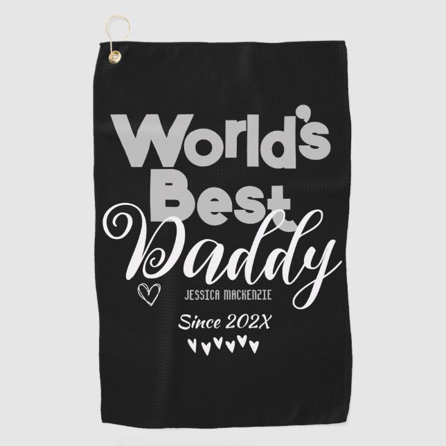 Personalized Fathers Day, world's best daddy gift Golf Towel (Front)