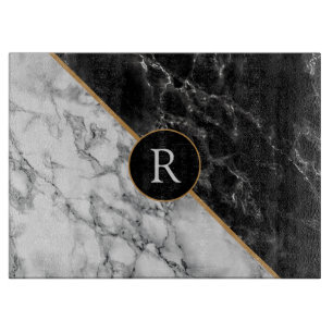 Personalized Faux Black White Marble Cutting Board
