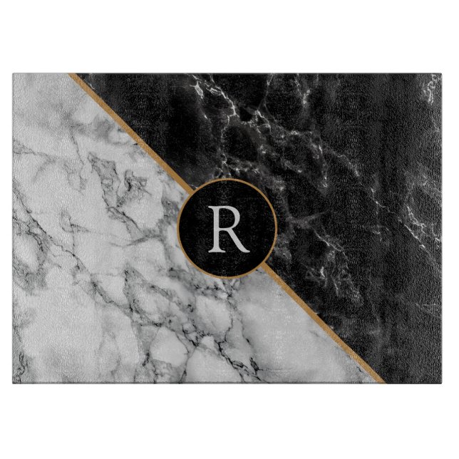 Personalized Faux Black White Marble Cutting Board (Front)