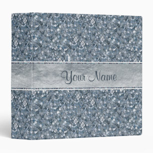 Personalized Faux Blue Sequins Silver Foil Glitter Binder